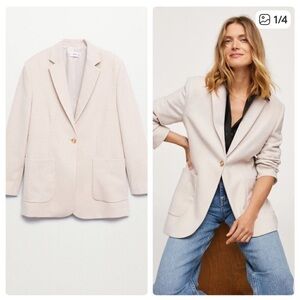 Mango Wool Blend Jacket Blazer Pockets New